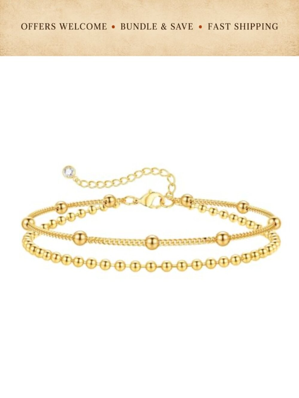 Layered Dainty Stainless Steel Bracelet Adjustable Minimalist Chain